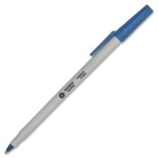 Business Source Ballpoint Stick Pen - Medium Pen Point Type - Blue Ink - Light Gray Barrel - 1 Dozen