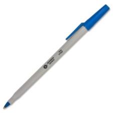 Business Source Ballpoint Stick Pen - Fine Pen Point Type - Blue Ink - Light Gray Barrel - 1 Dozen