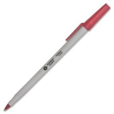 Business Source Ballpoint Stick Pen - Medium Pen Point Type - Red Ink - Light Gray Barrel - 1 Dozen
