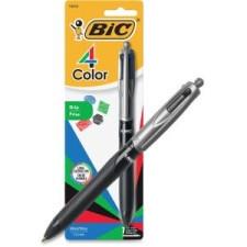 BIC 4-Color Grip Ballpoint Pen - Medium Pen Point Type - 1 mm Pen Point Size - Refillable - Black, Blue, Red, Green Ink - Black, Silver Barrel - 1 Each