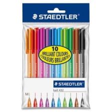 Staedtler 10 Colour Set Ballpoint Stick Pens - Medium Pen Point Type - Orange, Red, Pink, Purple, Blue, Aqua, Light Green, Green, Brown, Black Ink - Transparent Barrel - 10 / Pack