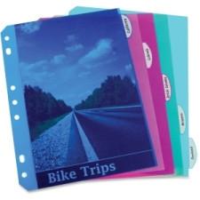 C-Line Mini Size 5-Tab Poly Index Dividers, Assorted Colors, 5/ST - 7 Hole Punched - Blue, Clear, Pink, Smoke, Aqua Polypropylene Divider - 1 / Set