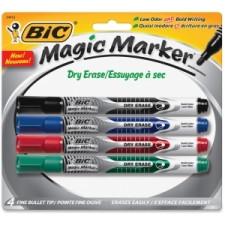 BIC Great Erase Liquid Ink Dry Erase Markers - Fine Marker Point Type - Bullet Marker Point Style - Black, Blue, Red, Green Ink - 4 / Pack