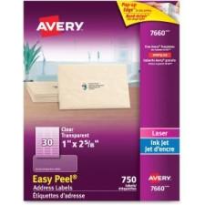 Avery Easy Peel Address Labels - 2 5/8'' Width x 1'' Length - 30 / Sheet - Rectangle - Laser, Inkjet - Clear - 750 / Pack