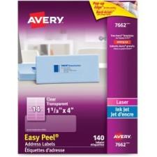Avery Easy Peel Address Labels - 4'' Width x 1 21/64'' Length - 14 / Sheet - Rectangle - Laser, Inkjet - Clear - 140 / Pack