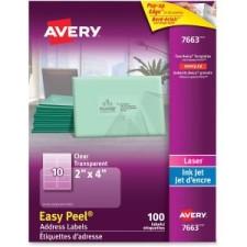 Avery Easy Peel Address Labels - 4'' Width x 2'' Length - 10 / Sheet - Rectangle - Laser, Inkjet - Clear - 100 / Pack