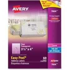 Avery Easy Peel Address Labels - 4'' Width x 3 21/64'' Length - 6 / Sheet - Rectangle - Laser, Inkjet - Clear - 60 / Pack