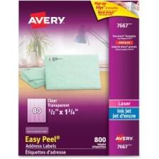 Avery Easy Peel Address Labels - 1 3/4'' Width x 1/2'' Length - Rectangle - Laser, Inkjet - Clear - 800 / Pack