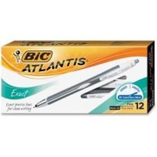 BIC Atlantis Exact Fine Point Ball Pen - Fine Pen Point Type - Needle Pen Point Style - Refillable - Black Ink - Silver, White Barrel - 12 / Box