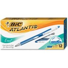 BIC Atlantis Exact Fine Point Ball Pen - Fine Pen Point Type - Needle Pen Point Style - Refillable - Blue Ink - Blue, White Barrel - 12 / Box