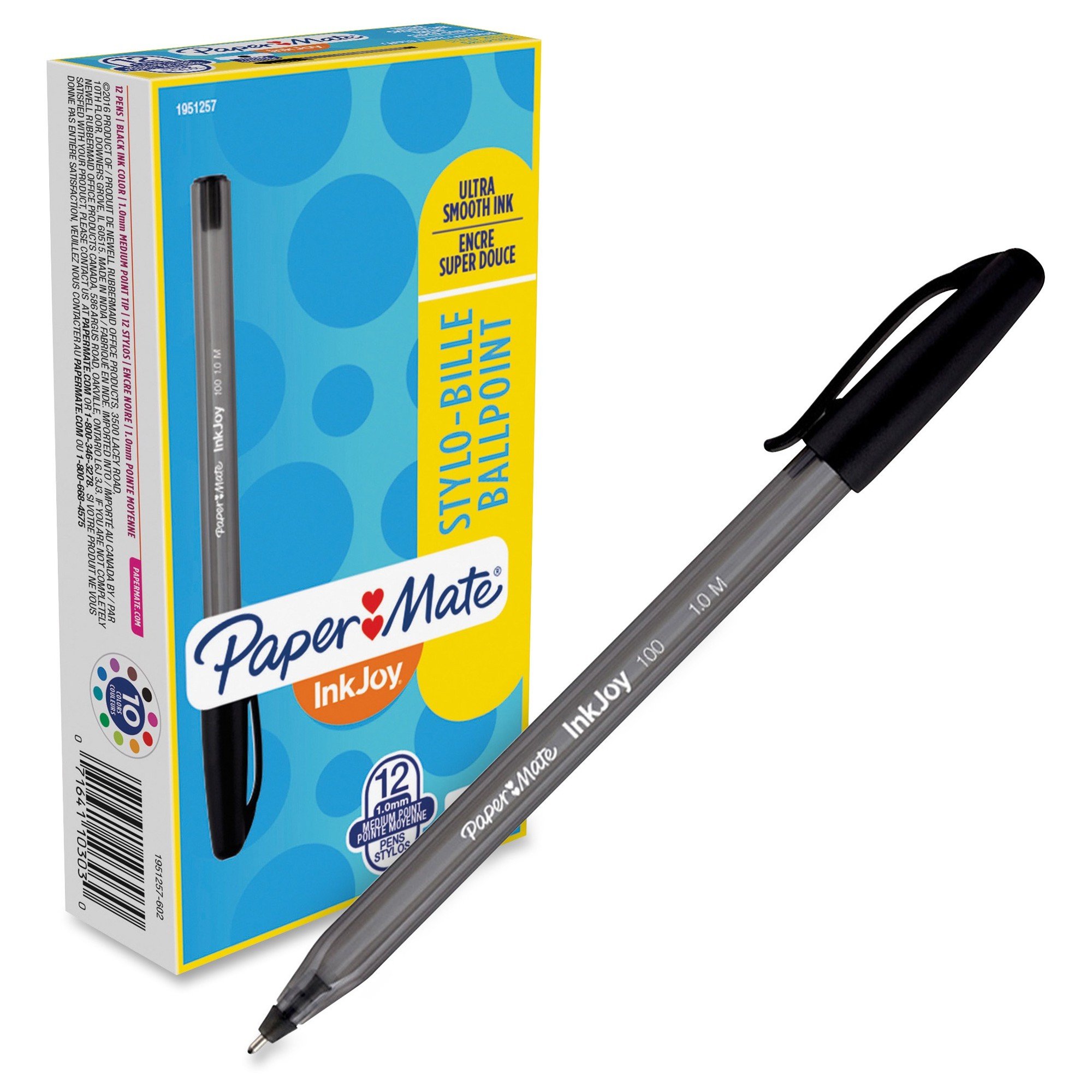 Paper Mate InkJoy 100 Ballpoint Stick Pens Black Ink - 12/Pack