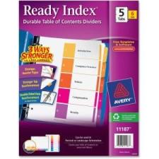 Avery Ready Index Table of Contents Reference Divider - 5 x Divider(s) - Printed 1 to 5 - 5 Tab(s)/Set - 8.50'' Divider Width x 11'' Divider Length - Letter - 3 Hole Punched - White Paper Div