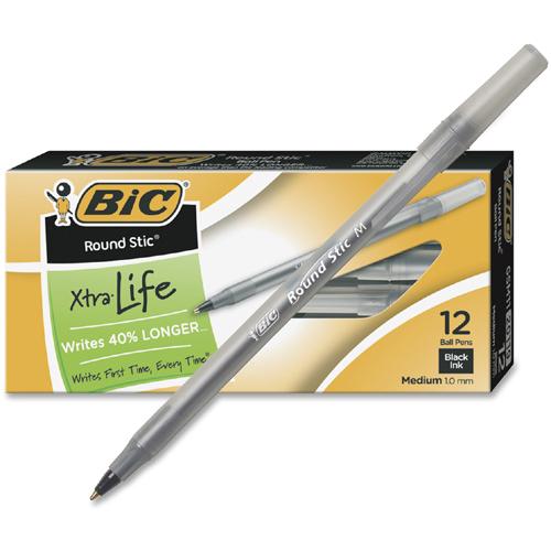 BIC Round Stic Medium Ballpoint Black Pens - 12/Pk