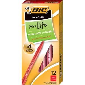 BIC Round Stic Medium Ballpoint Red Pens - 12/Pk