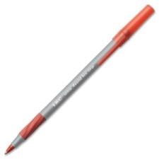 BIC Round Stic Comfort Grip Pen - Medium Pen Point Type - Red Ink - Frost Barrel - 1 Dozen