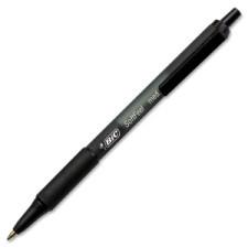 BIC Soft Feel Retractable Ball Pen - Medium Pen Point Type - Black Ink - Black Barrel - 1 Dozen