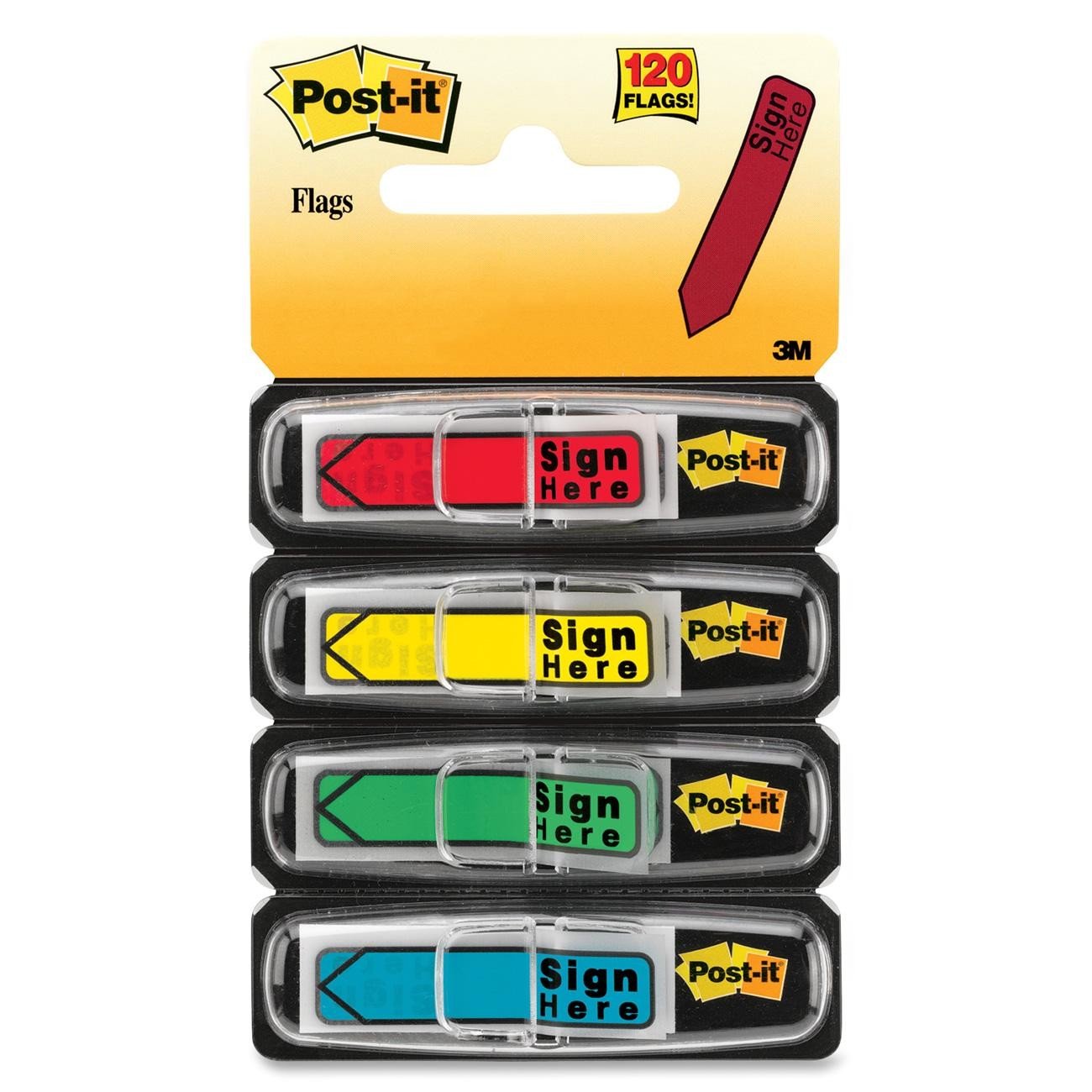 Post-it Message Flags ''''Sign Here'''', Assorted Colors, 1/2 in. Wide - 120/pack