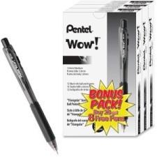 Pentel WOW! Retractable Ballpoint Pen - Medium Pen Point Type - 1 mm Pen Point Size - Black Ink - Black Barrel - 1 Dozen