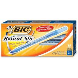 BIC Round Stic Medium Ballpoint Blue Pens - 12/Pk