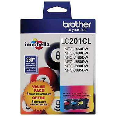 Brother LC201 High Yield Ink Cartridges, Cyan/Magenta/Yellow, 3/Pack (LC2013PKS)