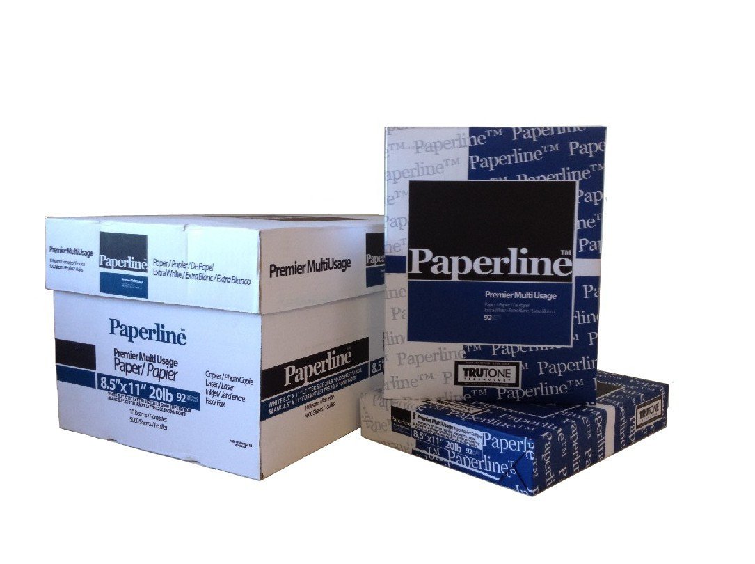 Paperline Copy Paper, 8.5 x 11 92 Bright 20Ib.  500 sheets x 10 Reams.  5000 sheet Carton.