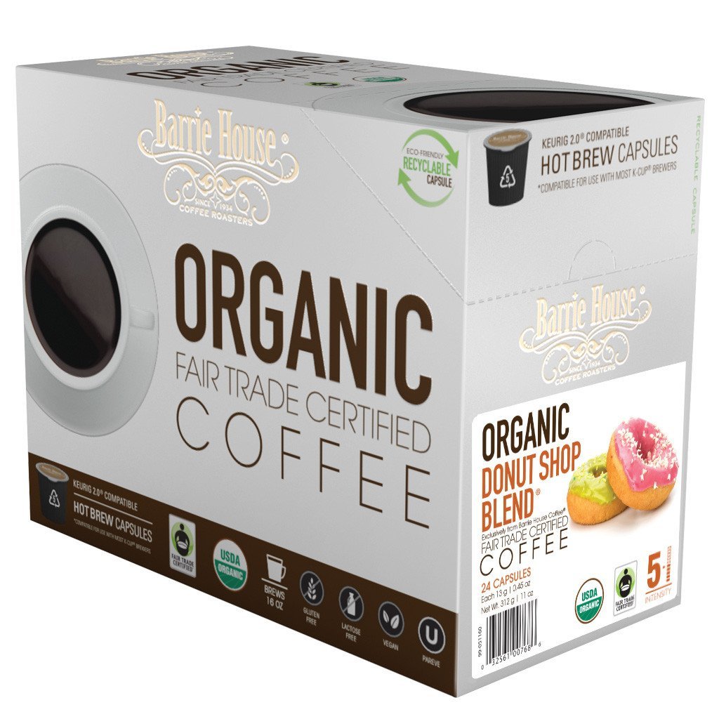 Barrie House Fair Trade Organic Donut Shop Blend Single Serve Coffee Cups (24 Pack)